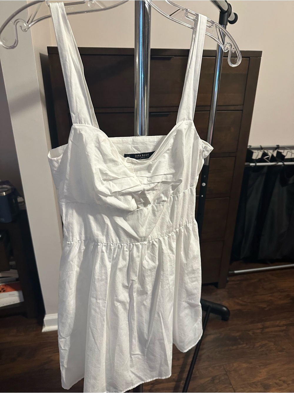 Zara Collection White Ruched Cotton Dress